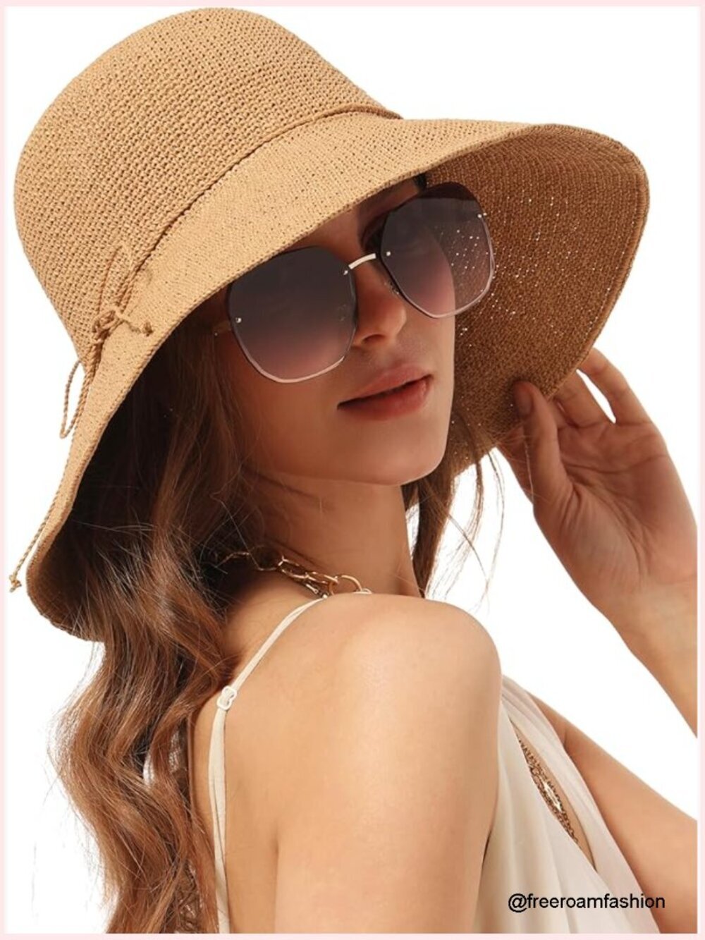 Straw Bucket Sun Hat Wide Brim Packable UV Protection UPF 50+ Travel Beach